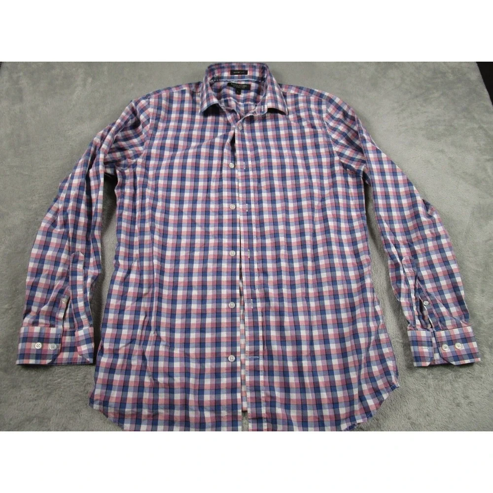 Banana Republic Shirt Mens Large Blue Plaid Grant Button Down Long Sleeve A7